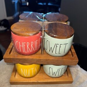 Colorful Ceramic Canister Set with Wooden Lids